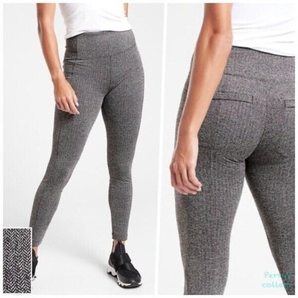 Athleta Delancey Herringbone Tight Leggings Black Abalone Grey Fitted Pants S - Picture 11 of 11